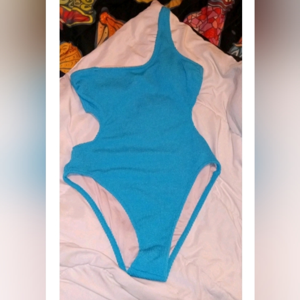 Shade & Shore Blue One-Shoulder Swimsuit
